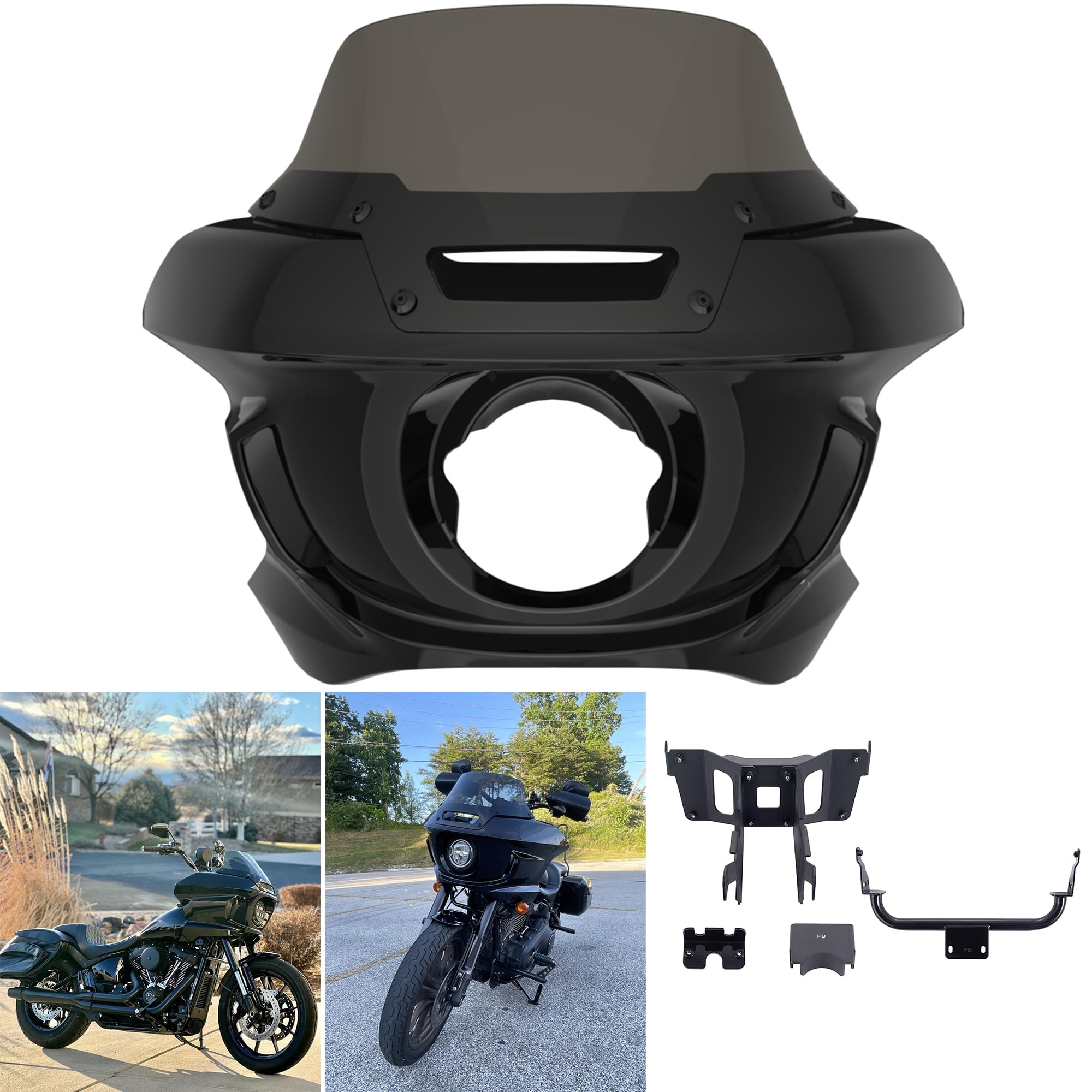 Low Rider ST Fairing FXLRS Fairing Kit Fit for 2018-2024 Harley Low Rider/S, Headlight Fairing Cowl, Windscreen (Vivid Black, ST Fairing, Installation Bracket & Support Bracket)